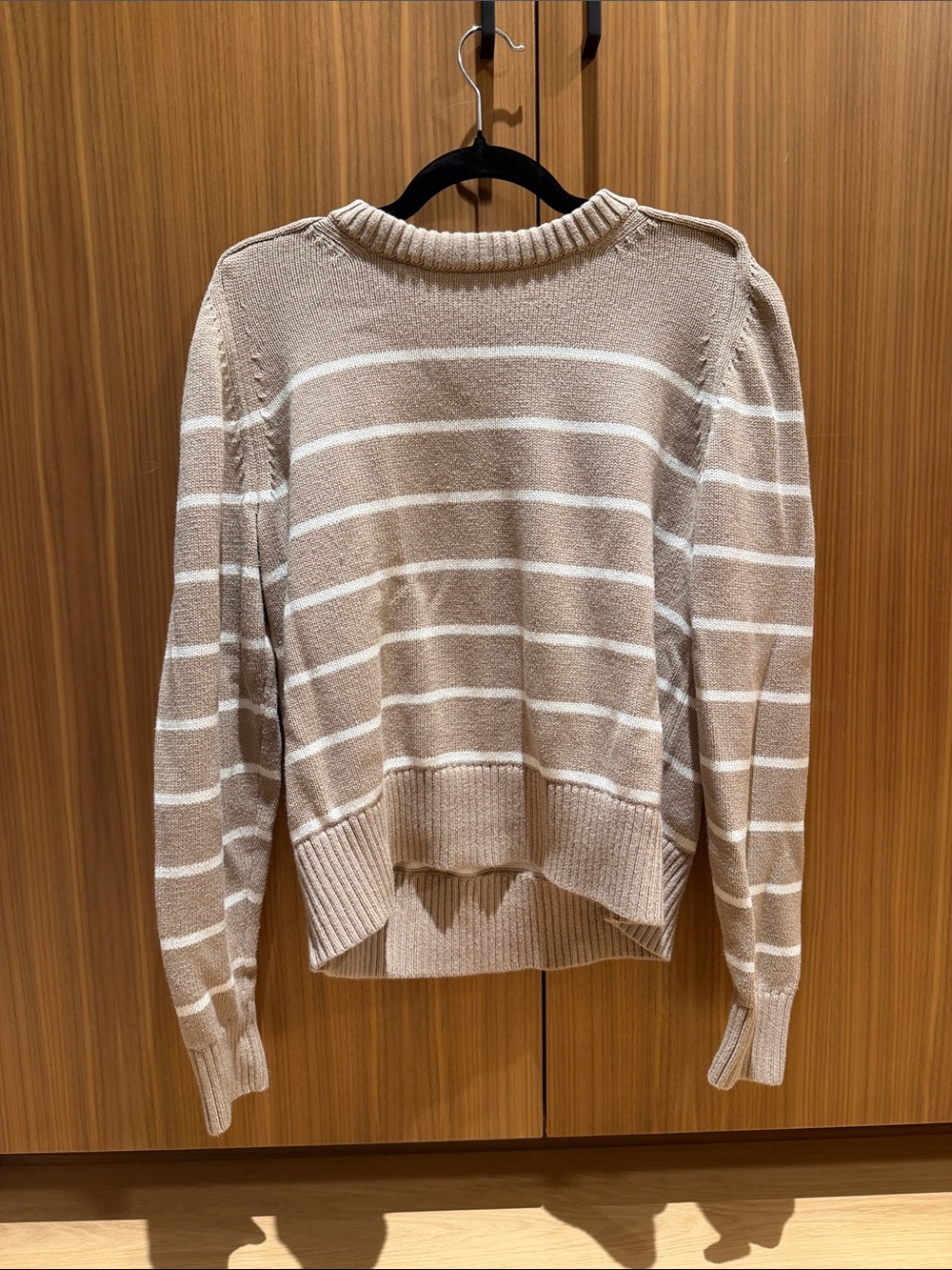 Banana Republic Cream and Tan Striped Crewneck Sweater